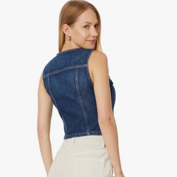 Levis Bella Denim Corset Vest Slim Fit Dark Side Scrape Size XL NWT - Picture 5 of 11